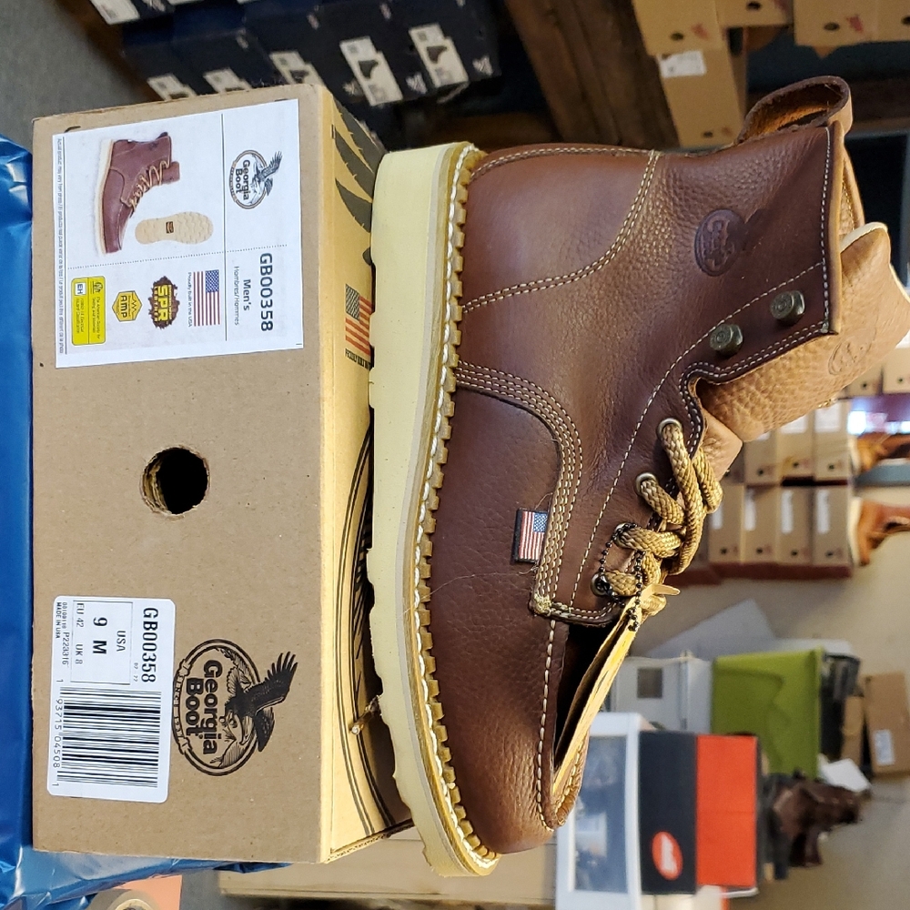 Georgia Boot Men's Brown Leather flat sole Work Boots
